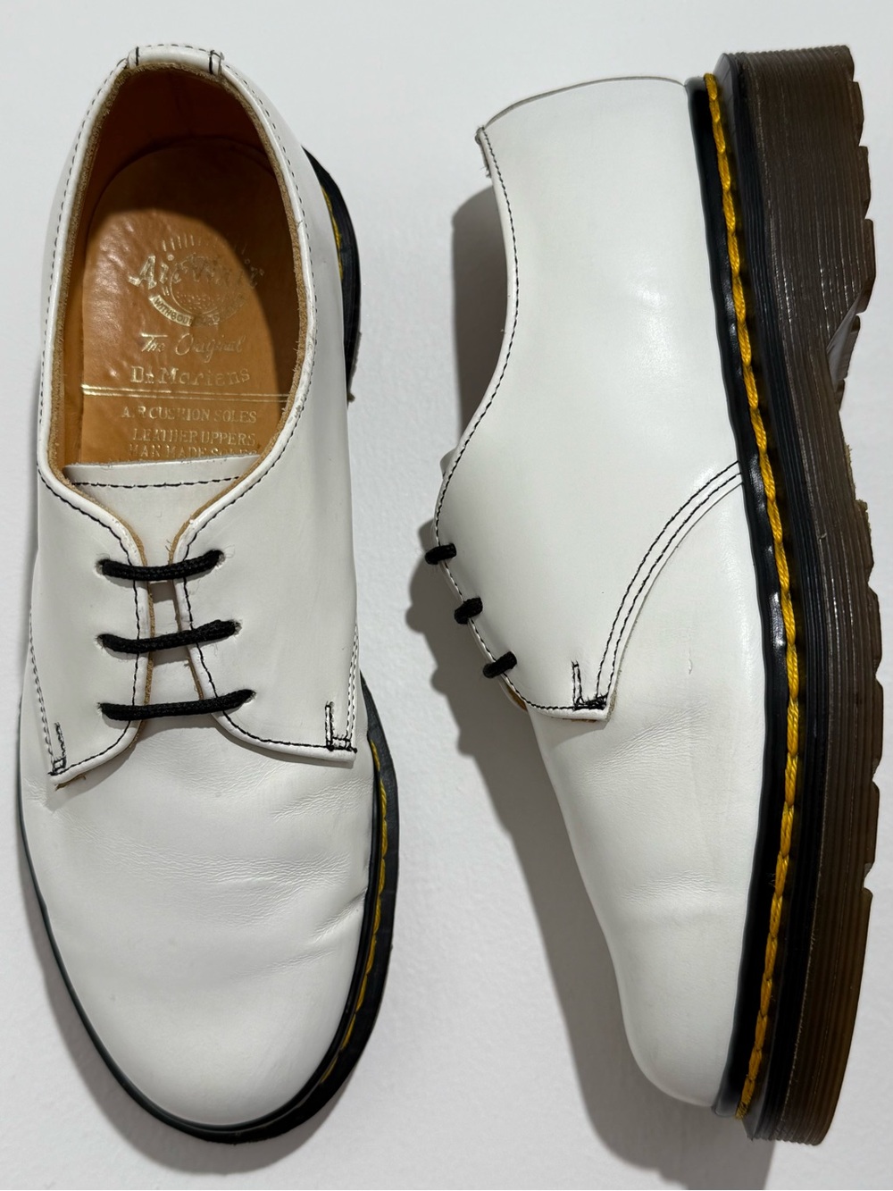 Dr. Martens 1461 Vintage White Leather Double Stitch England Oxfords UK 4